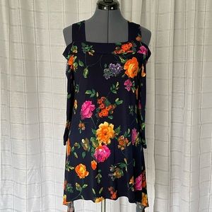 Clara Sunwoo Cold Shoulder Blue Floral Asymmetrical Tunic
